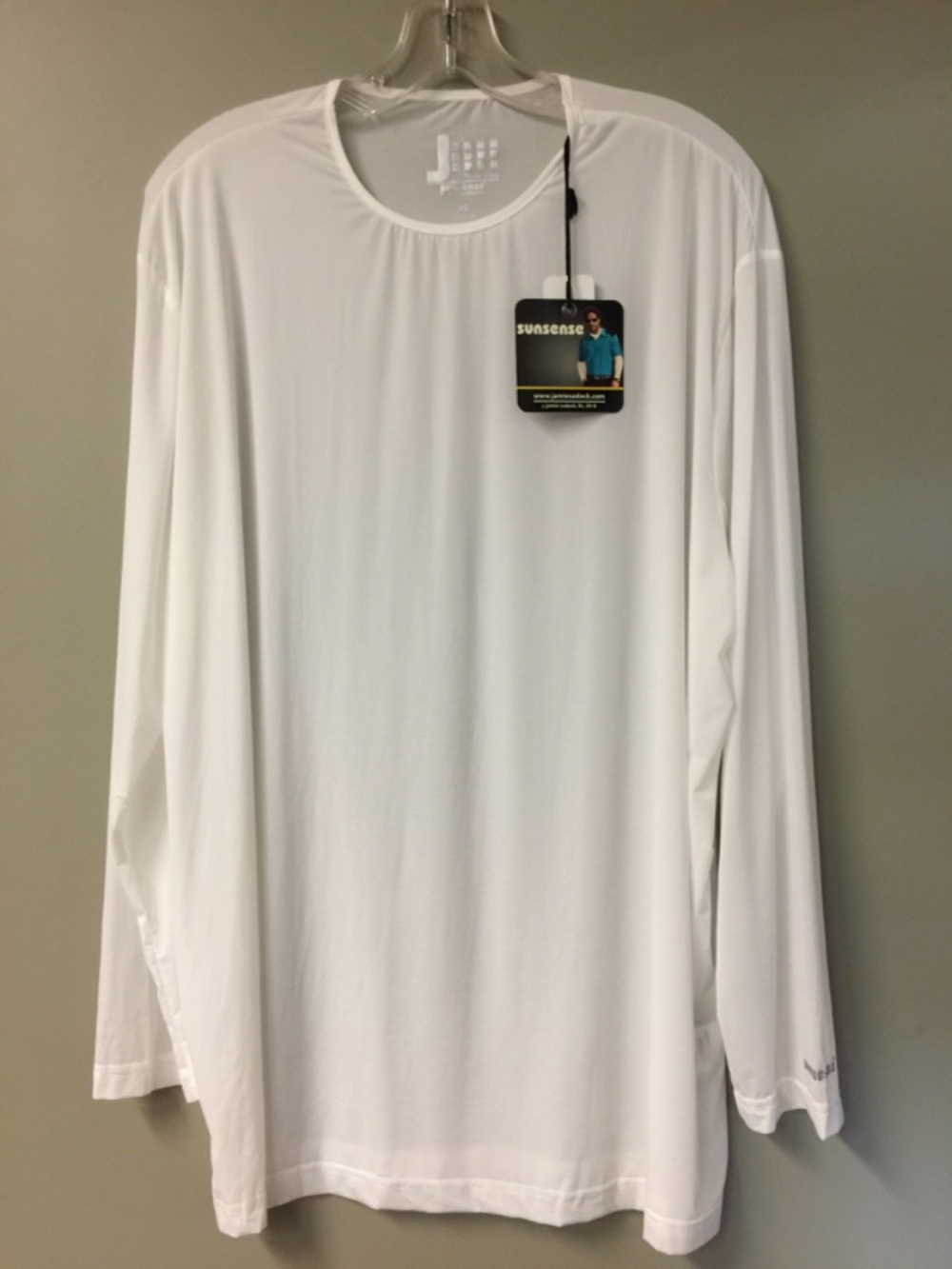 Men's Long sleeve, 1/4" binding crew neck- White.